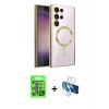 MARSİLYAN™- Galaxy S25 Ultra Kılıf Nova Işık Özel Seri - Siyah 3D Antistatik Seramik Nano Ekran Koruyucu + Raze Metal Kamera Lens - MI