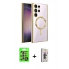 MARSİLYAN™- Galaxy S25 Ultra Kılıf Nova Işık Özel Seri - Siyah Bilvis 3D Cam Ekran Koruyucu + Natural Grey Raze Metal Kamera Lens