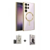 MARSİLYAN™- Galaxy S25 Ultra Kılıf Nova Işık Özel Seri - Siyah Bilvis Hayalet Cam Ekran Koruyucu + Bilvis Titan Kamera Lens - TNGI