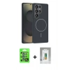 MARSİLYAN™- Galaxy S25 Ultra Kılıf Siluet Doku Özel Seri - Şeffaf Polymer Nano Ekran Koruyucu + Mavi Raze Metal Kamera Lens