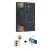 MARSİLYAN™- Galaxy S25 Ultra Kılıf Siluet Doku Özel Seri - Siyah 3D Antistatik Cam Ekran Koruyucu + Raze Metal Kamera Lens - GS
