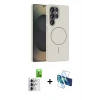 MARSİLYAN™- Galaxy S25 Ultra Kılıf Siluet Doku Özel Seri - Siyah 3D Antistatik Cam Ekran Koruyucu + Raze Metal Kamera Lens - GS