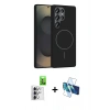 MARSİLYAN™- Galaxy S25 Ultra Kılıf Siluet Doku Özel Seri - Siyah 3D Antistatik Cam Ekran Koruyucu + Raze Metal Kamera Lens - GS