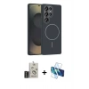 MARSİLYAN™- Galaxy S25 Ultra Kılıf Siluet Doku Özel Seri - Siyah 3D Antistatik Cam Ekran Koruyucu + Bilvis Titan Kamera Lens - SH