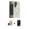 MARSİLYAN™- Galaxy S25 Ultra Kılıf Siluet Doku Özel Seri - Siyah 3D Antistatik Hayalet Cam Ekran Koruyucu + Bilvis Titan Kamera Lens - TNGI