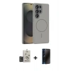 MARSİLYAN™- Galaxy S25 Ultra Kılıf Siluet Doku Özel Seri - Siyah 3D Antistatik Hayalet Cam Ekran Koruyucu + Bilvis Titan Kamera Lens - TNGI