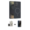 MARSİLYAN™- Galaxy S25 Ultra Kılıf Siluet Doku Özel Seri - Siyah 3D Antistatik Hayalet Cam Ekran Koruyucu + Bilvis Titan Kamera Lens - TNGI