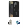 MARSİLYAN™- Galaxy S25 Ultra Kılıf Siluet Doku Özel Seri - Siyah 3D Antistatik Seramik Nano Ekran Koruyucu + Bilvis Titan Kamera Lens - TNGI