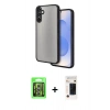 MARSİLYAN™- Galaxy S26 Kılıf Ahenk Çizgi Serisi - Siyah 3D Antistatik Hayalet Cam Ekran Koruyucu + Raze Metal Kamera Lens - GS