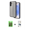 MARSİLYAN™- Galaxy S26 Plus Kılıf Ahenk Çizgi Serisi - Siyah 3D Antistatik Cam Ekran Koruyucu + Raze Metal Kamera Lens - GS
