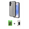 MARSİLYAN™- Galaxy S26 Plus Kılıf Ahenk Çizgi Serisi - Siyah 3D Antistatik Hayalet Cam Ekran Koruyucu + Raze Metal Kamera Lens - SH