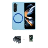 MARSİLYAN™- Galaxy Z Fold 5 Kılıf Ahenk Form Prime - Şeffaf 360 Fold Full Body + Mavi Valdez Metal Kamera Lens