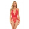 MARSiLYAN-  İp Detaylı Dantelli Kırmızı Transparan Fantezi Body