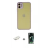MARSİLYAN™- iPhone 11 Kılıf Ahenk Çizgi Serisi - Şeffaf 360 Full Body Arka Koruyucu + Renkli Kamera Lens Koruma Cam - SI