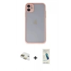 MARSİLYAN™- iPhone 11 Kılıf Ahenk Çizgi Serisi - Şeffaf Pasifik Cam Ekran Koruyucu + Gold Pers Alüminyum Kamera Lens