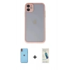 MARSİLYAN™- iPhone 11 Kılıf Ahenk Çizgi Serisi - Şeffaf Pasifik Cam Ekran Koruyucu + Neon Fosforlu Kamera Lens - TU