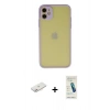 MARSİLYAN™- iPhone 11 Kılıf Ahenk Çizgi Serisi - Şeffaf Pasifik Cam Ekran Koruyucu + Pembe Renkli Kamera Lens Koruma Cam