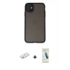 MARSİLYAN™- iPhone 11 Kılıf Ahenk Çizgi Serisi - Şeffaf Pasifik Cam Ekran Koruyucu + Pembe Renkli Kamera Lens Koruma Cam