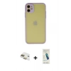 MARSİLYAN™- iPhone 11 Kılıf Ahenk Çizgi Serisi - Şeffaf Pasifik Cam Ekran Koruyucu + Pers Alüminyum Kamera Lens - GD