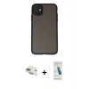 MARSİLYAN™- iPhone 11 Kılıf Ahenk Çizgi Serisi - Şeffaf Pasifik Cam Ekran Koruyucu + Pers Alüminyum Kamera Lens - GD