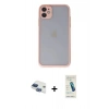 MARSİLYAN™- iPhone 11 Kılıf Ahenk Çizgi Serisi - Şeffaf Pasifik Cam Ekran Koruyucu + Pers Alüminyum Kamera Lens - LT