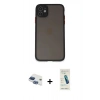 MARSİLYAN™- iPhone 11 Kılıf Ahenk Çizgi Serisi - Şeffaf Pasifik Cam Ekran Koruyucu + Pers Alüminyum Kamera Lens - LT