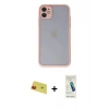 MARSİLYAN™- iPhone 11 Kılıf Ahenk Çizgi Serisi - Şeffaf Pasifik Cam Ekran Koruyucu + Rainbow Kamera Lens Koruma Cam - KI