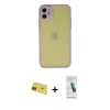 MARSİLYAN™- iPhone 11 Kılıf Ahenk Çizgi Serisi - Şeffaf Pasifik Cam Ekran Koruyucu + Rainbow Kamera Lens Koruma Cam - KI
