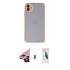 MARSİLYAN™- iPhone 11 Kılıf Ahenk Çizgi Serisi - Şeffaf Pasifik Cam Ekran Koruyucu + Raze Metal Kamera Lens - SH