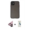 MARSİLYAN™- iPhone 11 Kılıf Ahenk Çizgi Serisi - Şeffaf Pasifik Cam Ekran Koruyucu + Raze Metal Kamera Lens - SH