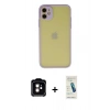 MARSİLYAN™- iPhone 11 Kılıf Ahenk Çizgi Serisi - Şeffaf Pasifik Cam Ekran Koruyucu + PVD Metal Kamera Lens - TU