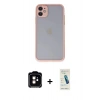 MARSİLYAN™- iPhone 11 Kılıf Ahenk Çizgi Serisi - Şeffaf Pasifik Cam Ekran Koruyucu + PVD Metal Kamera Lens - TU