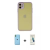 MARSİLYAN™- iPhone 11 Kılıf Ahenk Çizgi Serisi - Şeffaf Pasifik Cam Ekran Koruyucu + Neon Fosforlu Kamera Lens - YL