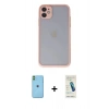 MARSİLYAN™- iPhone 11 Kılıf Ahenk Çizgi Serisi - Şeffaf Pasifik Cam Ekran Koruyucu + Neon Fosforlu Kamera Lens - YL