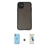 MARSİLYAN™- iPhone 11 Kılıf Ahenk Çizgi Serisi - Şeffaf Pasifik Cam Ekran Koruyucu + Neon Fosforlu Kamera Lens - YL