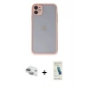 MARSİLYAN™- iPhone 11 Kılıf Ahenk Çizgi Serisi - Şeffaf Pasifik Cam Ekran Koruyucu + Yeşil Pers Alüminyum Kamera Lens