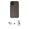 MARSİLYAN™- iPhone 11 Kılıf Ahenk Çizgi Serisi - Şeffaf Pasifik Cam Ekran Koruyucu + Yeşil Pers Alüminyum Kamera Lens
