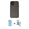 MARSİLYAN™- iPhone 11 Kılıf Ahenk Çizgi Serisi - Şeffaf Royal Nano Ekran Koruyucu + Neon Fosforlu Kamera Lens - MI