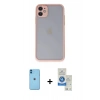 MARSİLYAN™- iPhone 11 Kılıf Ahenk Çizgi Serisi - Şeffaf Royal Nano Ekran Koruyucu + Neon Fosforlu Kamera Lens - MI