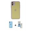 MARSİLYAN™- iPhone 11 Kılıf Ahenk Çizgi Serisi - Şeffaf Royal Nano Ekran Koruyucu + Neon Fosforlu Kamera Lens - MI