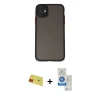 MARSİLYAN™- iPhone 11 Kılıf Ahenk Çizgi Serisi - Şeffaf Royal Nano Ekran Koruyucu + Rainbow Kamera Lens Koruma Cam - KI
