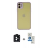 MARSİLYAN™- iPhone 11 Kılıf Ahenk Çizgi Serisi - Şeffaf Royal Nano Ekran Koruyucu + PVD Metal Kamera Lens - SH