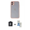 MARSİLYAN™- iPhone 11 Kılıf Ahenk Çizgi Serisi - Şeffaf Royal Nano Ekran Koruyucu + PVD Metal Kamera Lens - SH