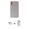 MARSİLYAN™- iPhone 11 Kılıf Ahenk Çizgi Serisi - Şeffaf Uv Polymer Nano Ekran Koruyucu + Gold Pers Alüminyum Kamera Lens