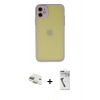 MARSİLYAN™- iPhone 11 Kılıf Ahenk Çizgi Serisi - Şeffaf Uv Polymer Nano Ekran Koruyucu + Gold Pers Alüminyum Kamera Lens
