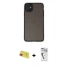 MARSİLYAN™- iPhone 11 Kılıf Ahenk Çizgi Serisi - Şeffaf Uv Polymer Nano Ekran Koruyucu + Kırmızı Rainbow Kamera Lens Koruma Cam