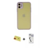 MARSİLYAN™- iPhone 11 Kılıf Ahenk Çizgi Serisi - Şeffaf Uv Polymer Nano Ekran Koruyucu + Kırmızı Rainbow Kamera Lens Koruma Cam