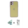 MARSİLYAN™- iPhone 11 Kılıf Ahenk Çizgi Serisi - Şeffaf Uv Polymer Nano Ekran Koruyucu + Mavi Raze Metal Kamera Lens