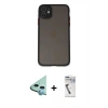MARSİLYAN™- iPhone 11 Kılıf Ahenk Çizgi Serisi - Şeffaf Uv Polymer Nano Ekran Koruyucu + Mavi Raze Metal Kamera Lens