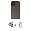 MARSİLYAN™- iPhone 11 Kılıf Ahenk Çizgi Serisi - Şeffaf Uv Polymer Nano Ekran Koruyucu + Mor Raze Metal Kamera Lens